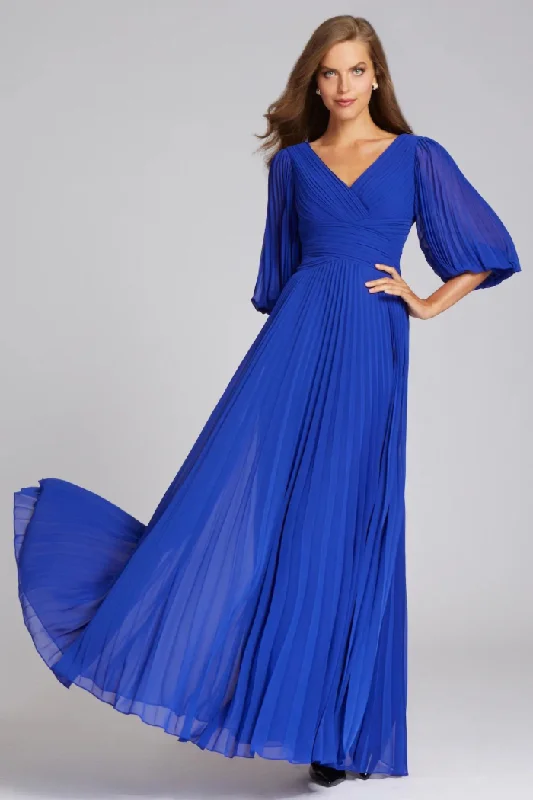 Chiffon Puff Sleeve Pleated V-Neck Gown Limited Time Flash Sale