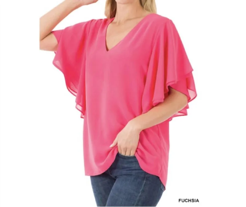 Double Layer Chiffon Top In Fuchsia Season Offer