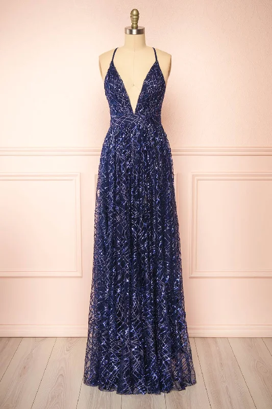 Tyffen Navy | Navy Sequin Maxi Dress Dive Into Trendy Styles