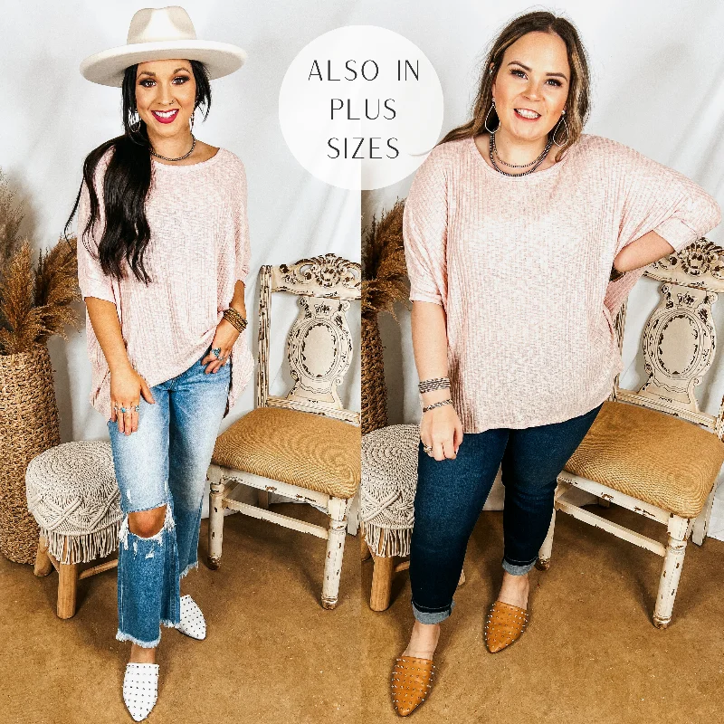 Corner Cafe Ribbed Poncho Top in Blush Pink Trendy Street Style