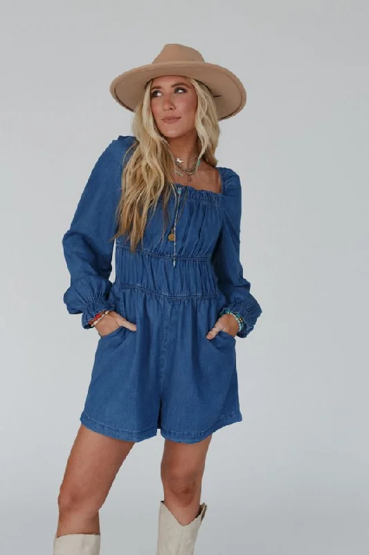 Indigo Breeze Smocked Romper - Blue Formal Outfit