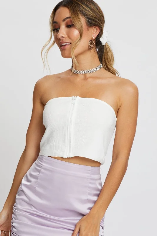 White Zip Front Bandeau Top Budget Saver