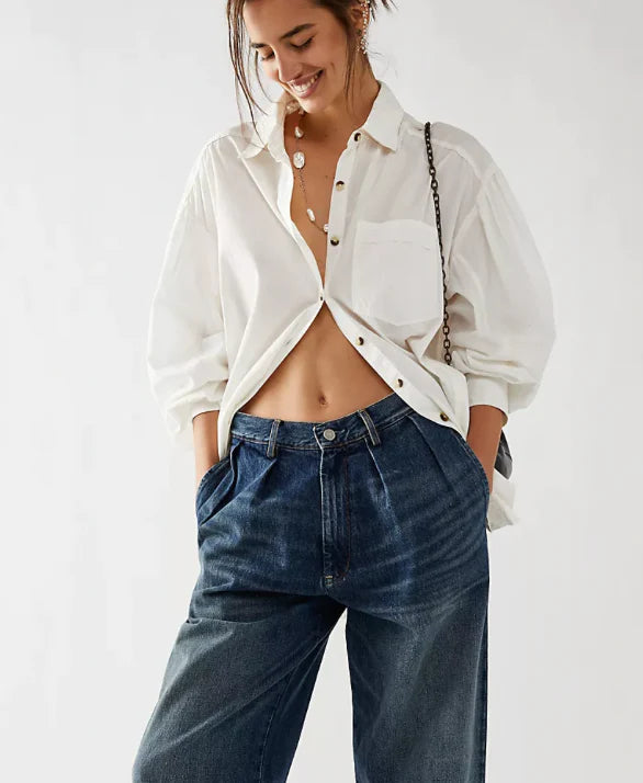 Free People Happy Hour Solid Button Down Top - White Wardrobe Upgrade