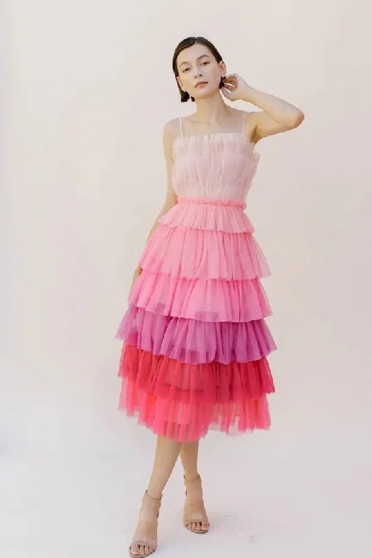 Ombré Tulle Midi Dress Luxury Fashion