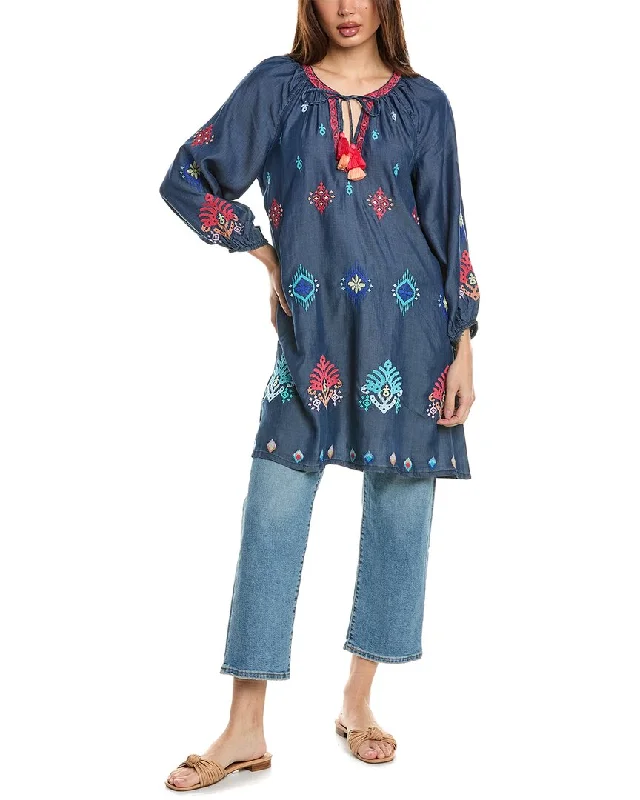 Tommy Bahama Chambray Ikat Split Neck Tunic Luxury Fashion