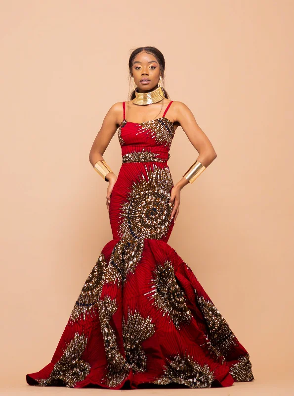 Raina Maxi Ankara Dress | Red African Print Classic Timeless Elegant Style