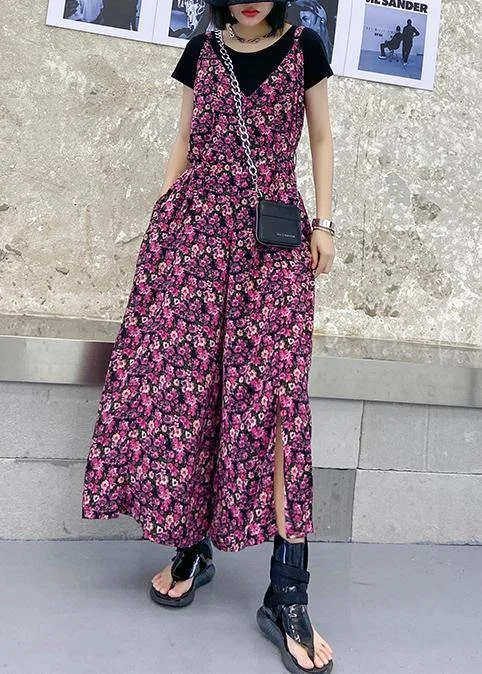 Suspender jumpsuit female summer high waist printed chiffon long casual jumpsuit Shop Sales