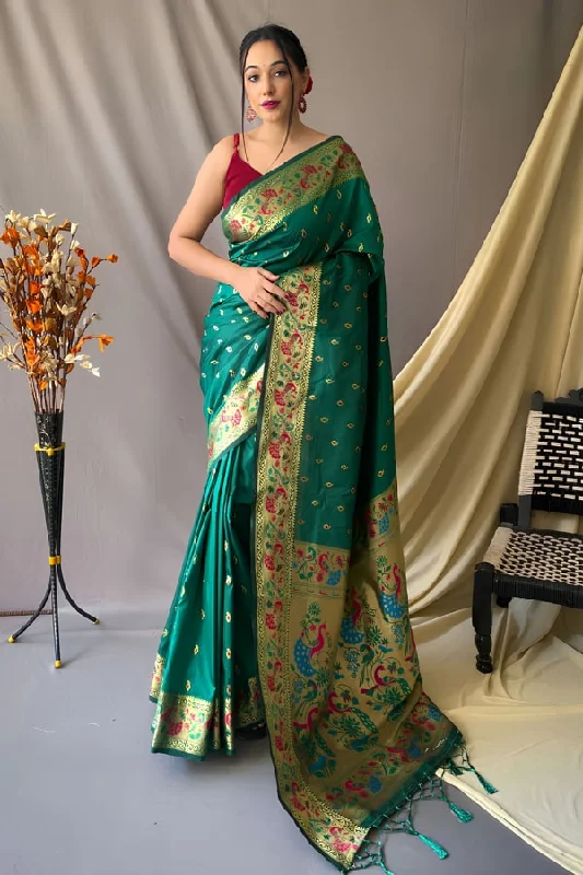 Peacock Green Colour Paithani Silk Sarees Online 2023 Fashion Forward Femme