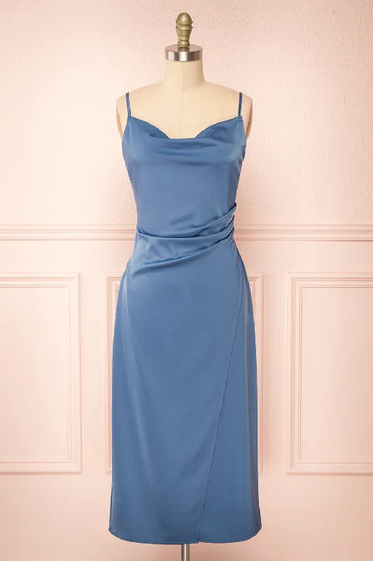 Chloe Blue | Cowl Neck Satin Midi Slip Dress New Arrivals