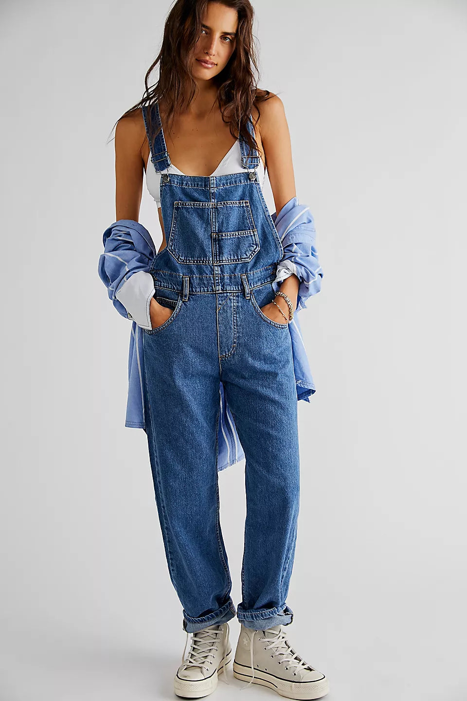 Free People We The Free Ziggy Denim Overalls - Sapphire Blue Trendy Aesthetics