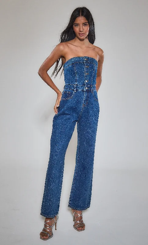 Diamante Denim Bandeau Jumpsuit Valentine's Special