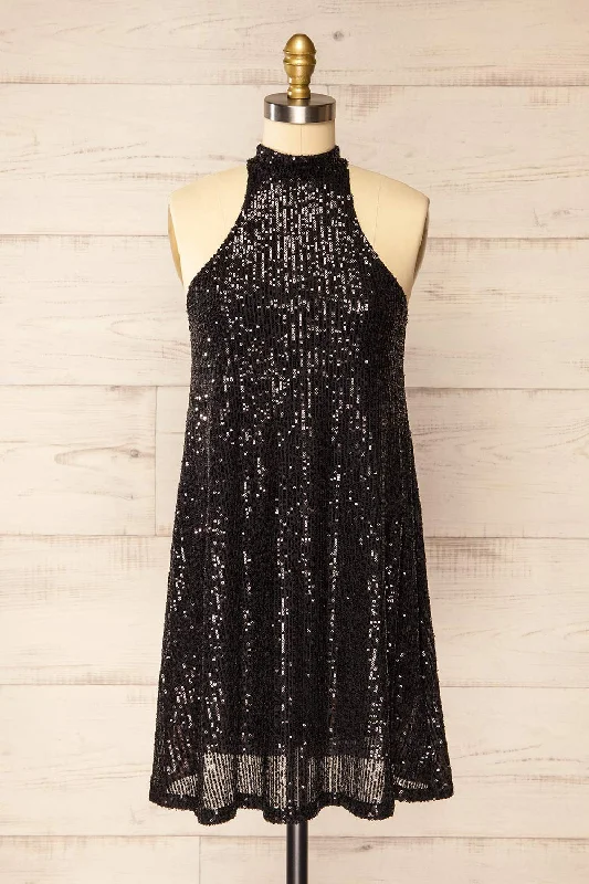 Singapour Black | Short Sequin Dress w/ High Neck Seasonal Trend