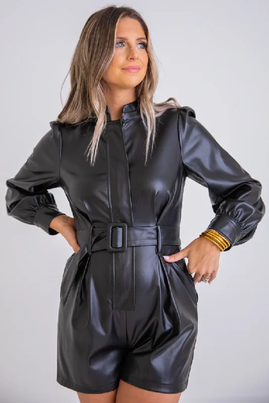 Faux Leather Belt Romper Buy More, Save More