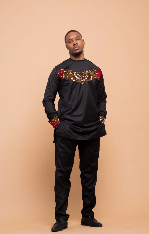 Colton Ankara 2 piece Men Shirt and Trouser | Black and African Print Artful Design