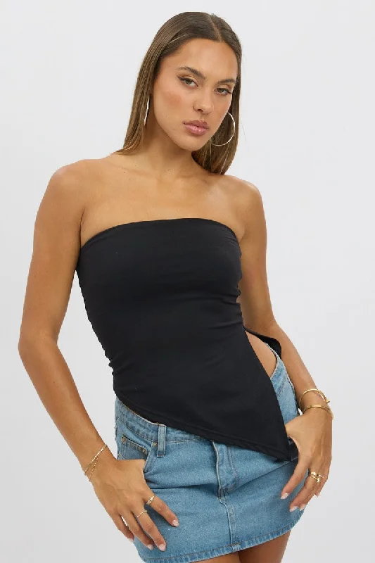 Black Supersoft Asymmetric Top Strapless Effortless Everyday Wear