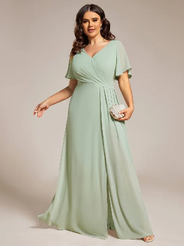 Aria | Plus Size High Slit V-Neck Empire Waist Chiffon Bridesmaid Dress Flash Sale, Don't Miss