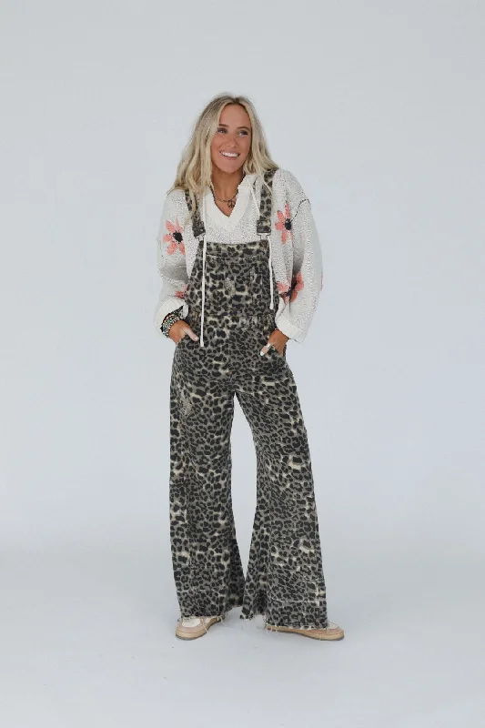 Milly Distressed Hem Wide Leg Overall - Brown Leopard Trendy Styles