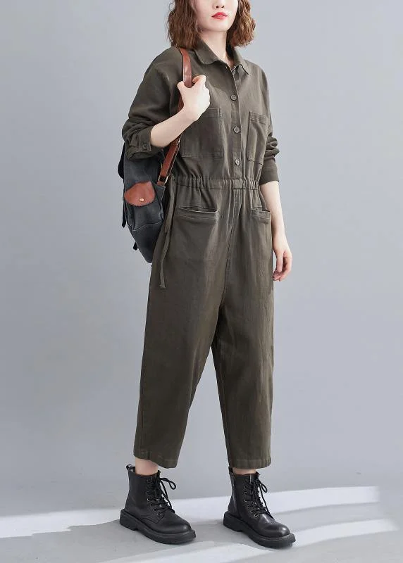 Bohemian Gray Green Pant Unique Spring Lapel Patchwork Jumpsuit Pants Wardrobe Refresh