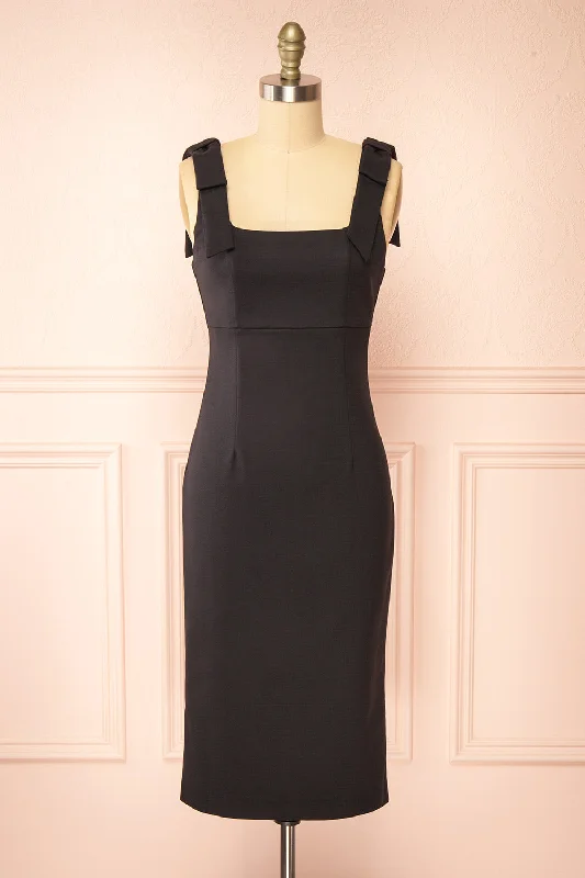 Gaile Black | Shoulder Tie Midi Dress Evening Elegance