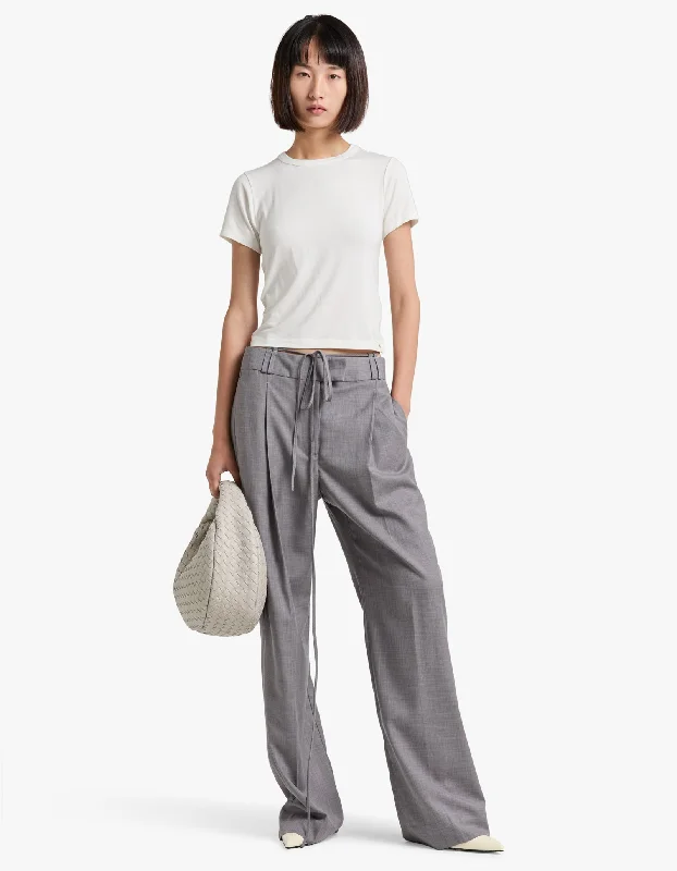 Asher Pleat Front Pant With Tie - Steel Grey Chic And Trendy