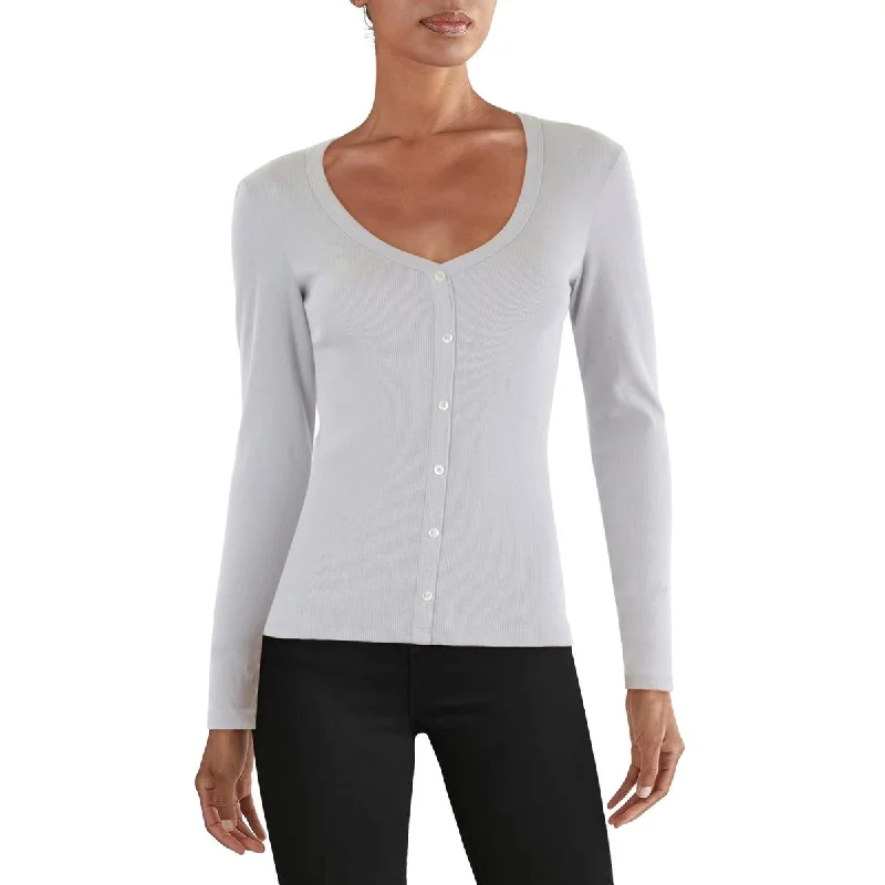 Womens Ribbed Button Front Pullover Top Chic & Cozy Apparel