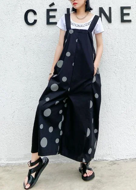 Black polka dot overalls 2024 new loose large size nine points straight wide leg pants Elegant Attire