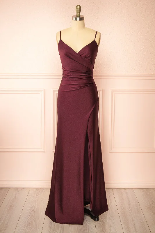 Nyra Burgundy | Mermaid Dress w/ Wrapped Bodice Minimalist Elegant