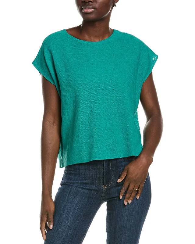 EILEEN FISHER Pique Linen-Blend Top Bold Silhouette