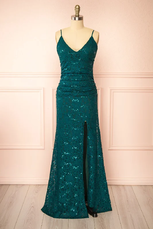 Samy Green | Sparkly Lace Mermaid Dress w/ Slit Exclusive Sale