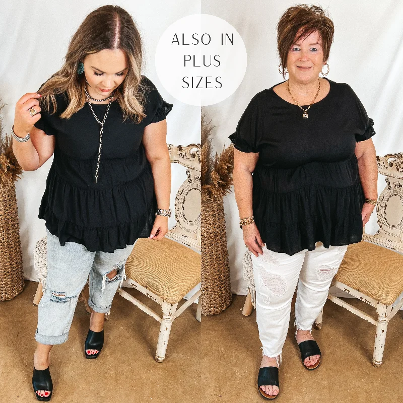 Belong To You Tiered Top with Ruffle Cap Sleeves in Black Chic Sophistication