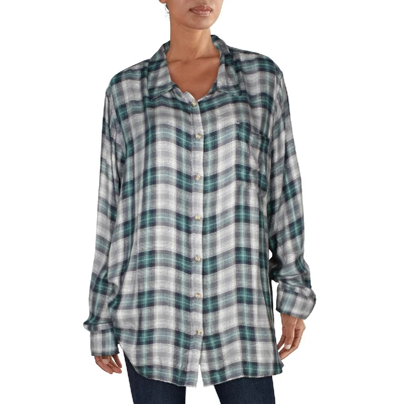 Womens Distressed Collared Button-Down Top Step Ahead, Lead The Trend