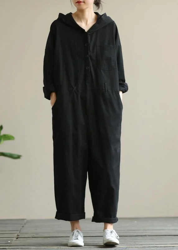 Artistic hooded black all-match long-sleeved casual nine-point jumpsuit Attire Sale