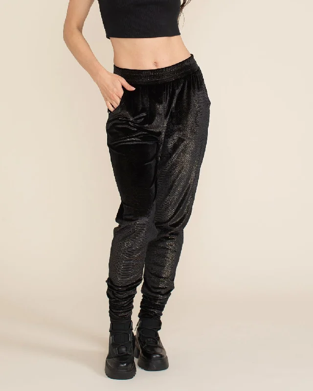 Black Snakeskin Velvet Slim Jogger | Women's Wardrobe Essentials