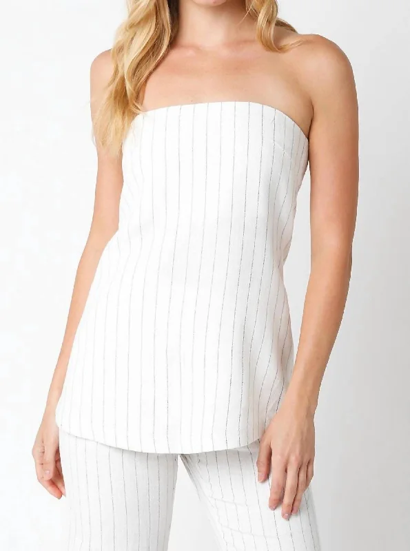 Longline Pinstripe Tube Top In Ivory/black Save Big