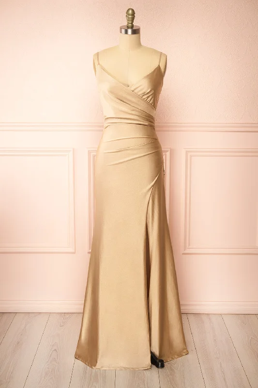 Nyra Champagne | Mermaid Dress w/ Wrapped Bodice Seasonal Sale