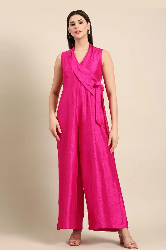 Pink Tie-Up Jumpsuit Save On Classic Elegant Styles