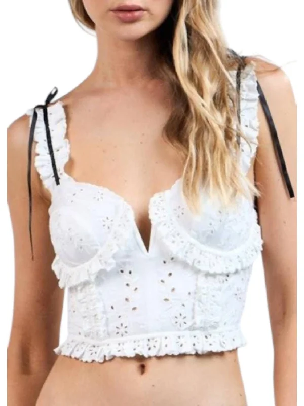 Eyelet Bow Detail Corset Top In White Exclusive Sale