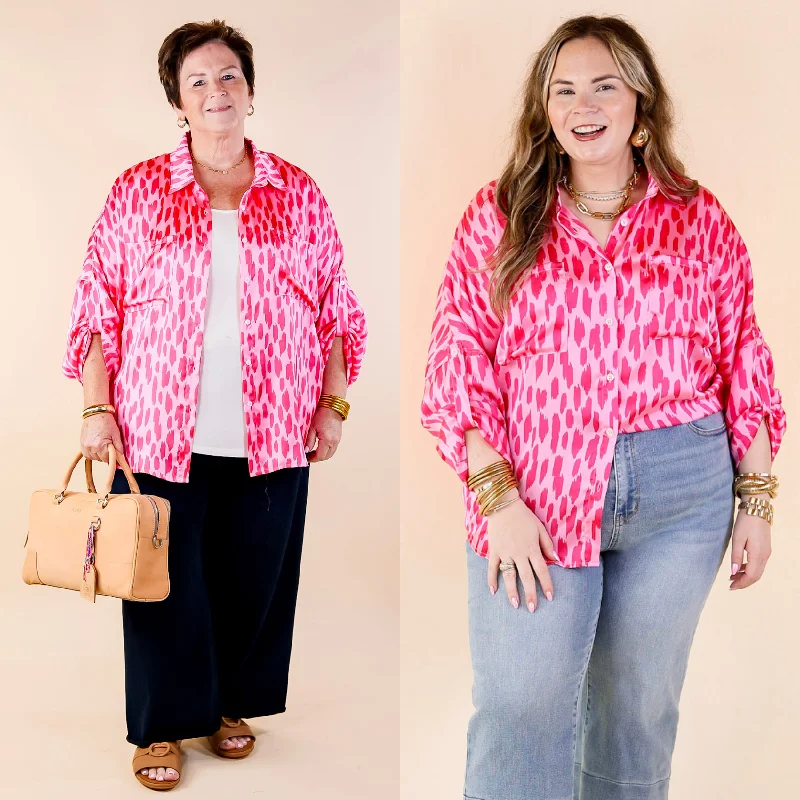 A Perfect Day Button Up Poncho Top in Pink Mix Hurry Before It's Gone