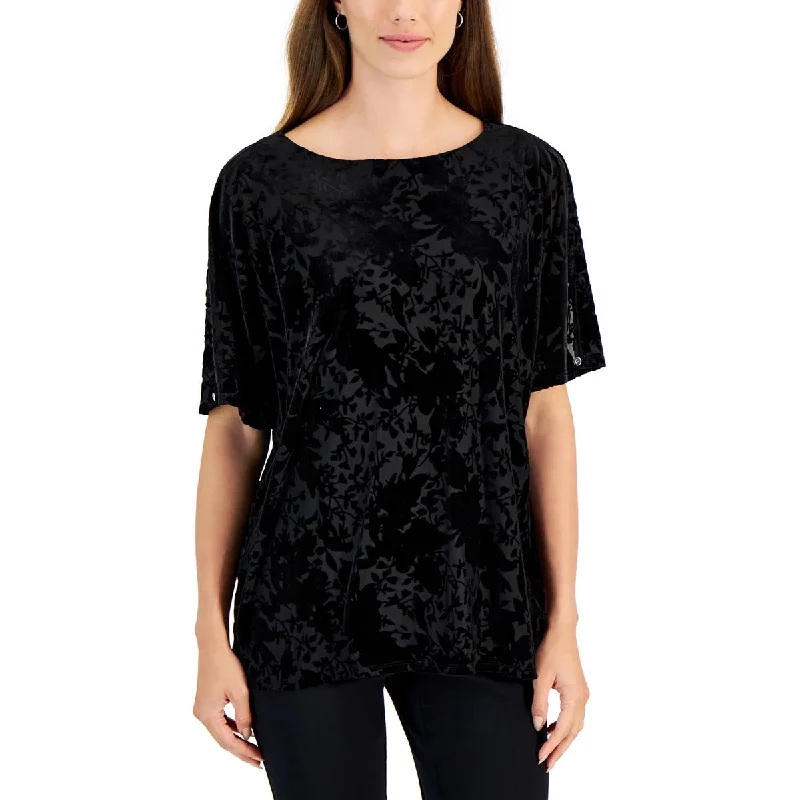 Womens Velvet Cold Shoulder Pullover Top Fashion Forward