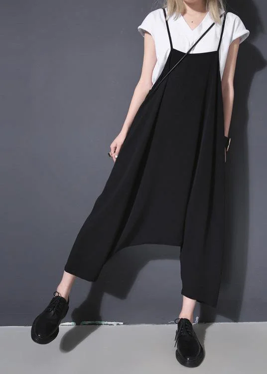 New Black Casual High Waist Cotton Blended Pants Loose Women Jumpsuit Pants Romantic Detailing