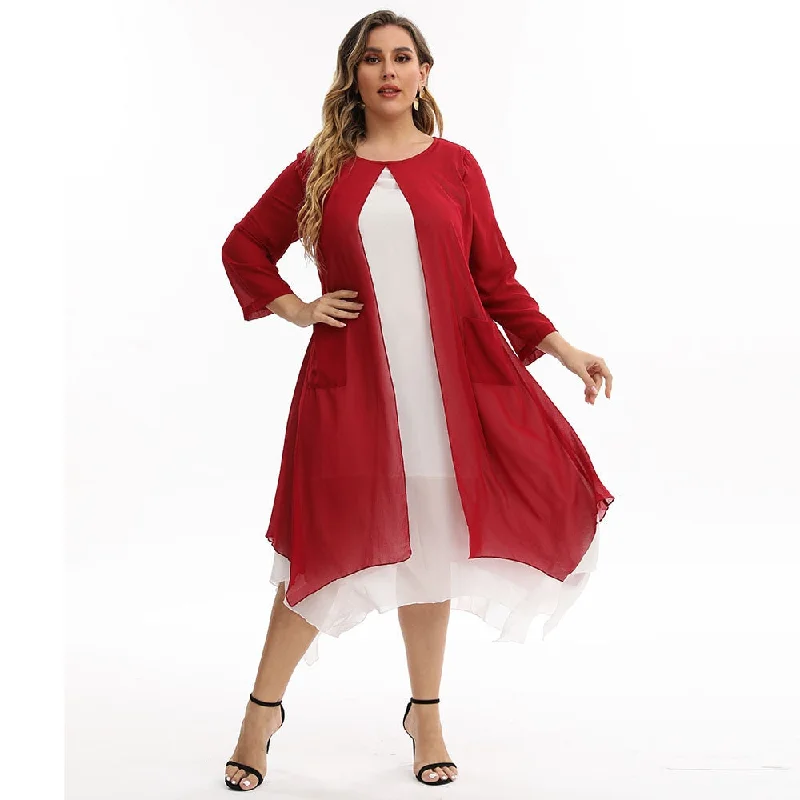 Plus Size Long Sleeve Chiffon Double Midi Dress From Casual To Classy