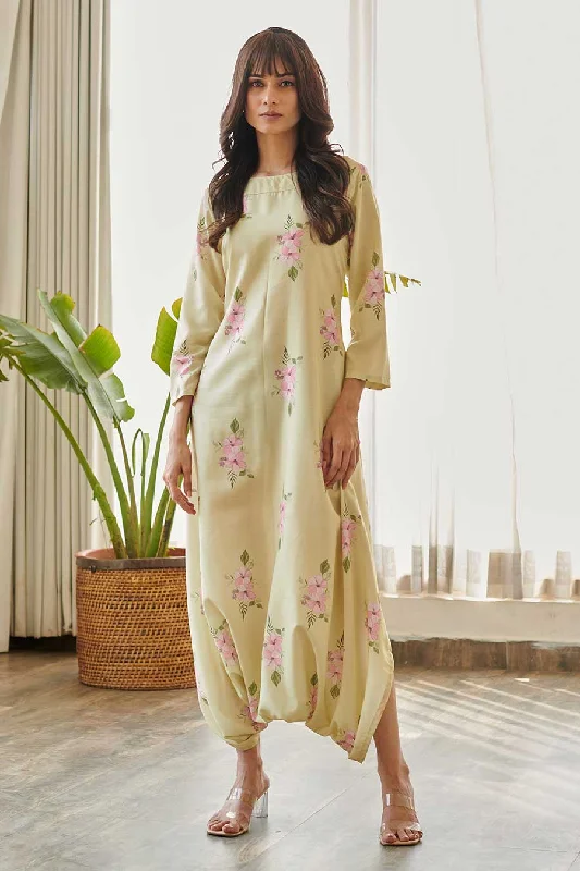 Summer Green Floral Print Dhoti Jumpsuit Budget Saver