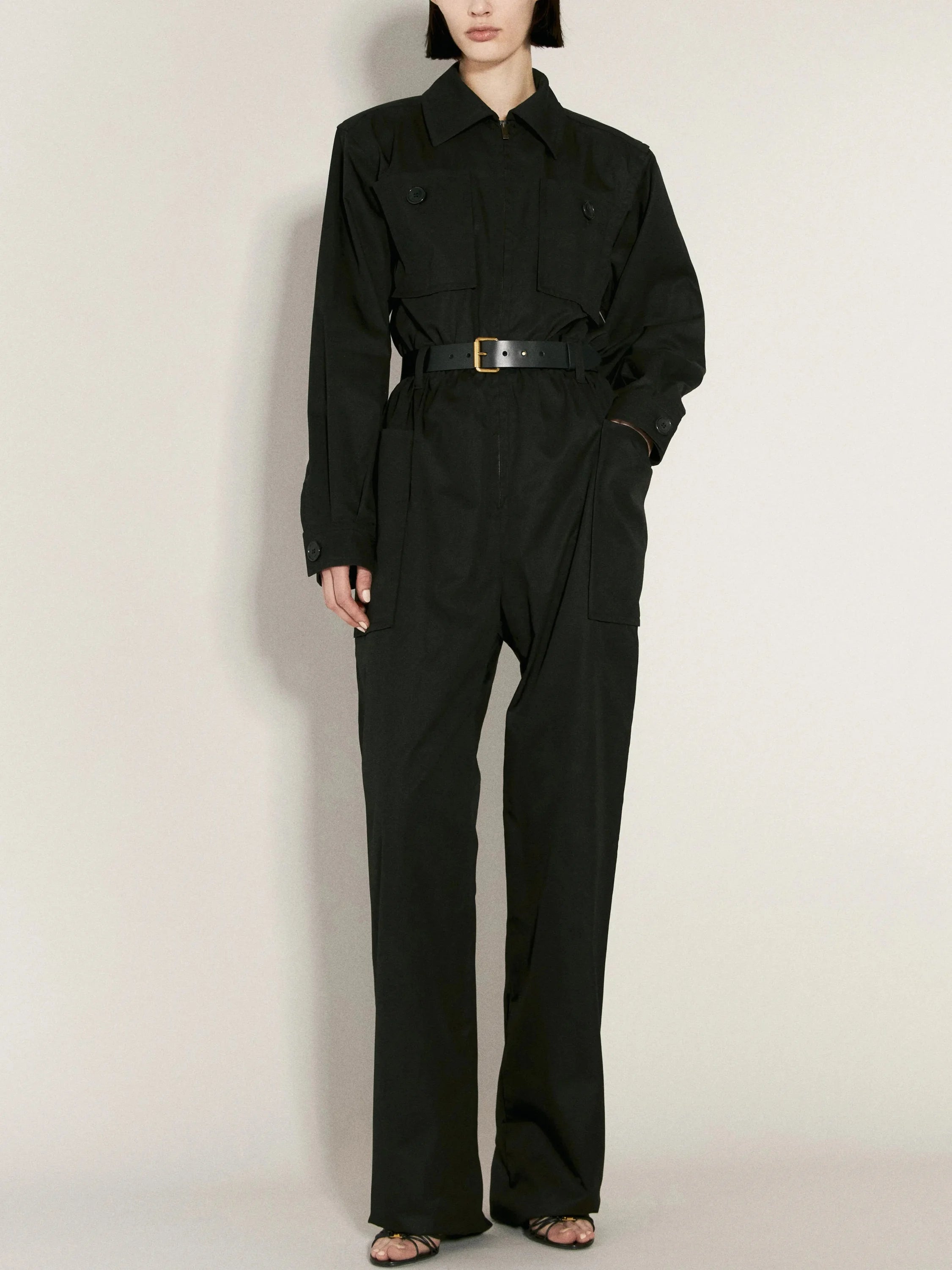 Belted Black Cotton Cargo Jumpsuit Quality Wear