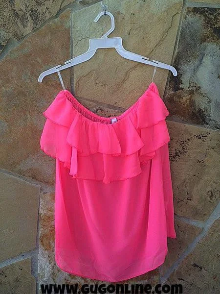 Ruffle Me Up Sheer Tube Top in Neon Pink Forward Trendsetter