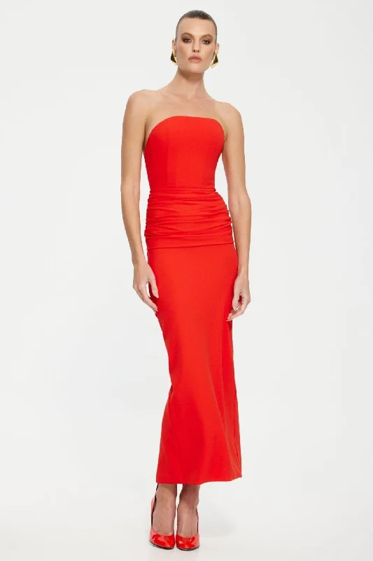 Astor Midi Dress - Red Discover Promotions