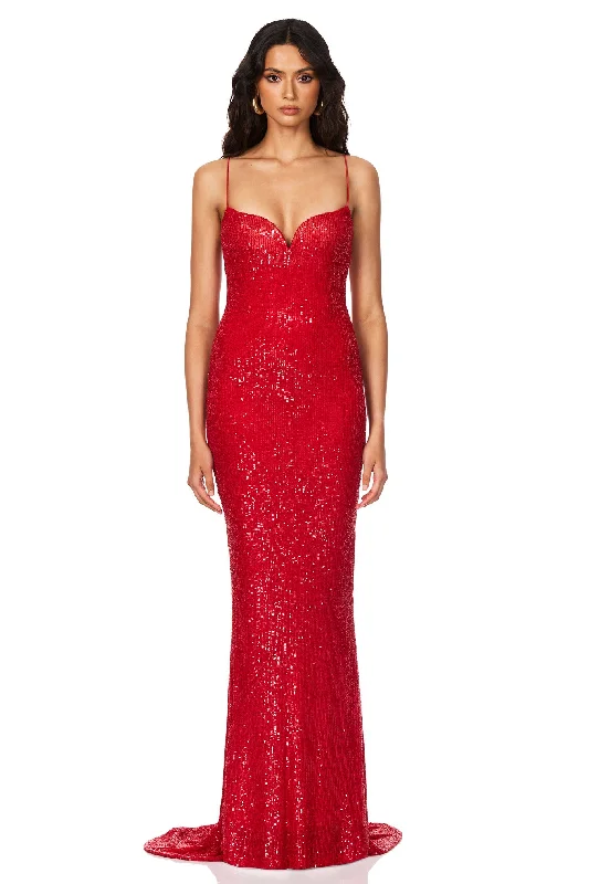 Nookie Serena Sequin Gown - Scarlet Red Flash Sale