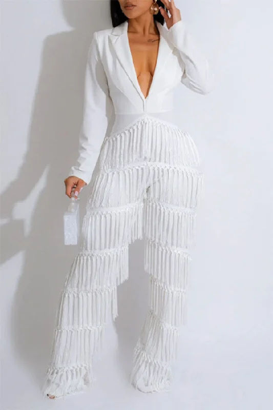 Solid Color Glamorous Tassel Patchwork Jumpsuit Fashion Sale