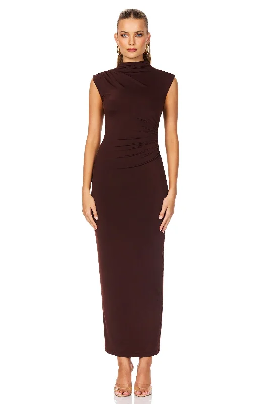 Nookie Olivia High Neck Midi Dress - Cocoa Chic Style