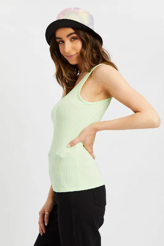 Green Ribbed Scoop Neck Top Exclusive Discounts