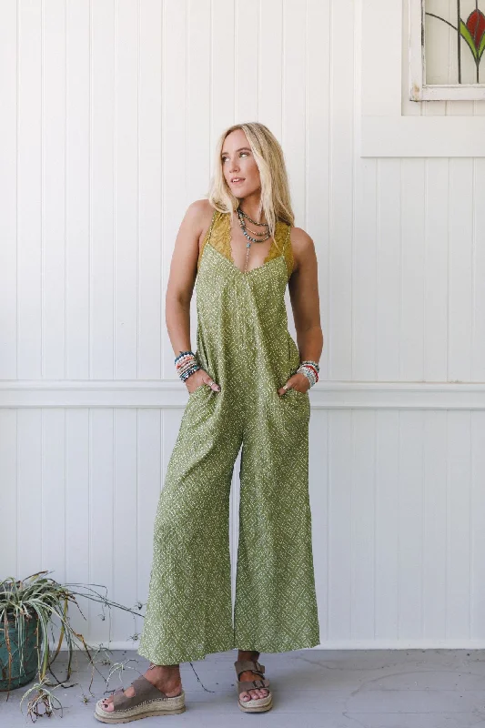 Annabelle Printed Jumpsuit - Olive Clearance Event